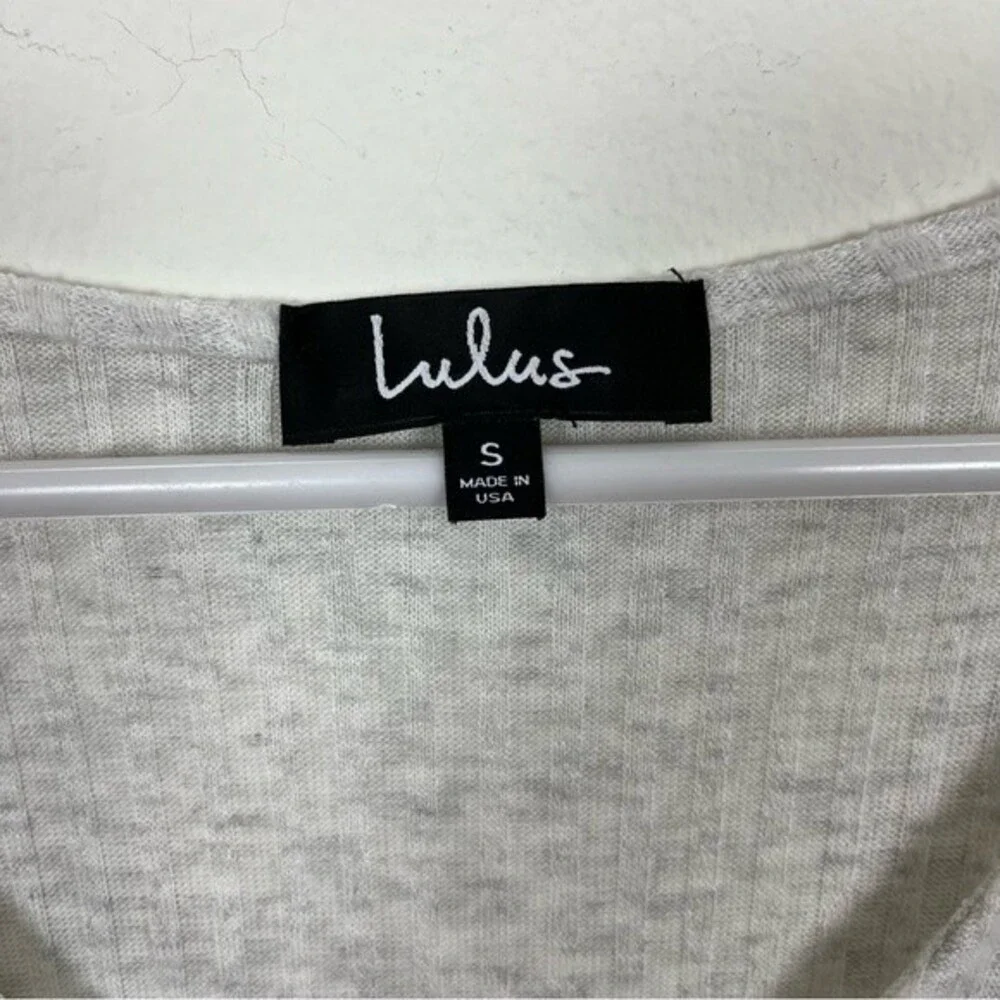 Lulu's Button Down Sweater with Drawstring Tie Front- Gray- Size Small - Picture 3 of 3